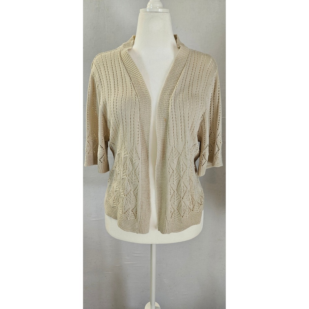 Signature by Robbie Bee Beige Pointelle Knit Open Front Cardigan Sweater XL